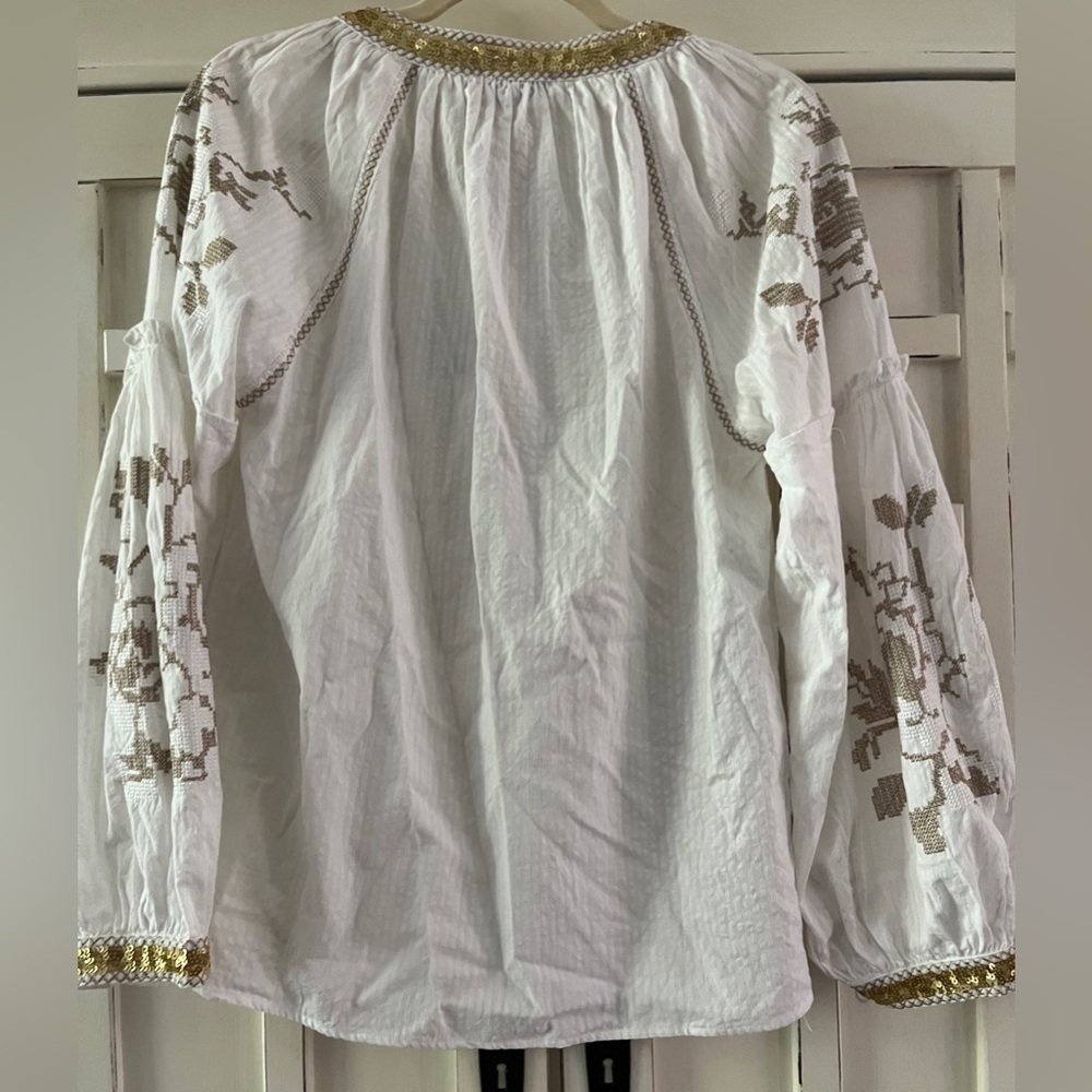 ROSE AND ROSE WHITE LAKE TOP TWO TONE CROSS-STITCH WHITE/SAND GOLD/WHITE SEQUINS - Picture 6 of 7